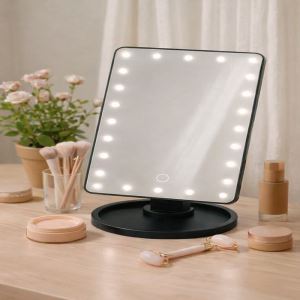 УЦЕНКА Зеркало KZ-06, подсветка, 26.5×16×12 см, 4хАА, 22 диода, сенсорная кнопка, черное (цены, отзывы, описание)
